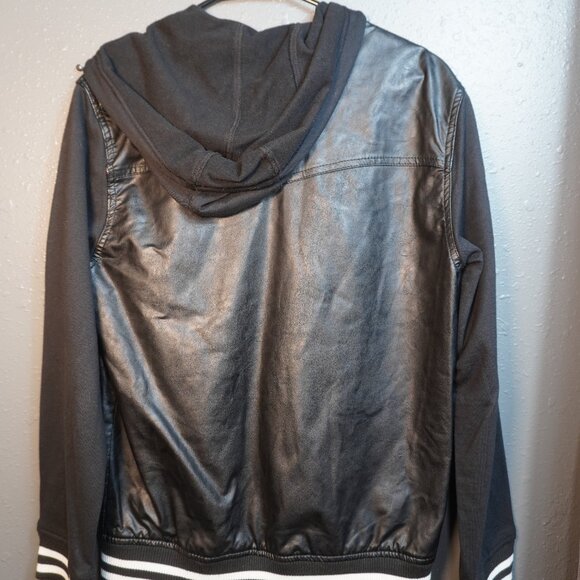 Twoce Womens New With Tag Faux Leather Hooded Zip Up Jacket Black Size Large - Picture 5 of 5